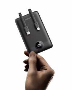 VEGER išorinė baterija 10000 mAh su įmontuotais kabeliais Type C / Lightning PD QC3.0 2A 22,5W C11 (W1170) juoda