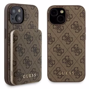 Guess 4G Metal Logo dėklas telefonui rinkinys iPhone 15 + 5000mAh Magnetinė išorinė baterija - ruda