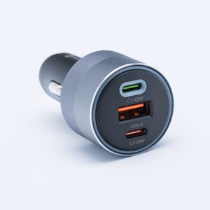 FORCELL F-ENERGY Alu automobilinis įkroviklis 2 x Type C + USB A PD QC4.0 SFC 2.0 4,5A 65W pilkas