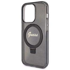 Guess Ring Stand Script Glitter Magnetinis dėklas telefonui iPhone 13 Pro Max - juodas