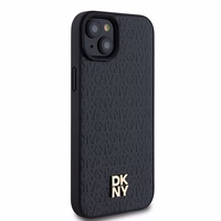 DKNY Odinis monogramos rašto metalinis logotipas Magnetinis dėklas iPhone 15 Plus / 14 Plus - juoda