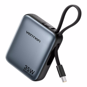 Vention 10000mAh 35W - išorinis akumuliatorius su USB-C kabeliu (pilkos spalvos)