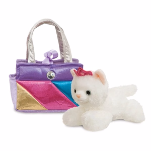 Fancy Pals ekologiškas pliušinis katytės princesės žaislas su rožine karūna vaivorykštės spalvų krepšelyje, 20 cm