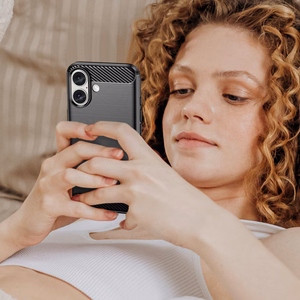 Carbon dėklas telefonui iPhone 16 Plus silikoninis dėklas - juodas