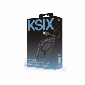 Ksix Magnetic Power Bank 10000 mAh 22.5W, skirtas iPhone ir Apple Watch, pilkas