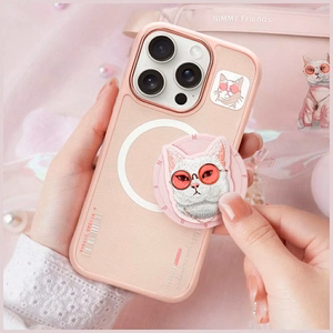 AmazingThing Nimmy Glasses Cool Cat MagSafe dėklas telefonui iPhone 16 Pro – rožinis