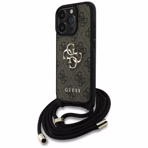 Guess 4G Big Logo Cord Stap dėklas telefonui iPhone 16 Pro Max - rudas