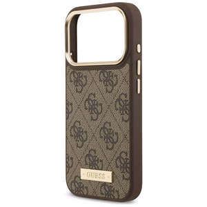 Guess 4G Logo Plate Magnetinis dėklas iPhone 17 Pro - rudas