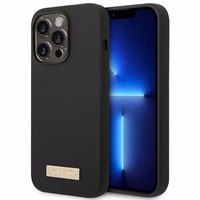 Guess GUHMP14LSBPLK iPhone 14 Pro 6.1" juodas/juodas kietas dėklas Silikoninė logotipo plokštelė Magnetinis