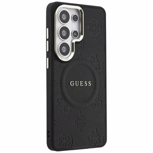 Guess Saffiano Peony Embossed Ring MagSafe dėklas Samsung Galaxy S26 Ultra juodas