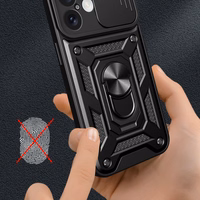 Hybrid Armor Camshield šarvuotas dėklas telefonui iPhone 16 Plus su kameros dangteliu ir stovu - juodas