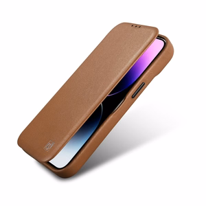 iCarer CE Premium odinis folio dėklas iPhone 14 Plus su MagSafe magnetiniu flipu - brūdas