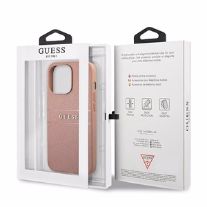 Guess GUHCP13XPSASBPI iPhone 13 Pro Max 6.7 rožinis kietasis dėklas Saffiano Stripe
