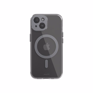Moshi iGlaze MagSafe dėklas, skirtas iPhone 15, skaidrus su „Meteorite Gray“ spalvos detalėmis