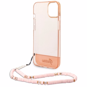 Guess GUHCP14MHGCOHP iPhone 14 Plus 6.7 "rožinis/rožinis kietas dėklas Translucent Pearl Strap