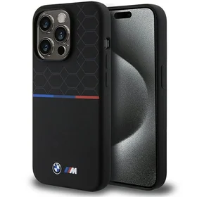 BMW M silikoninis raštas magnetinis dėklas telefonui iPhone 15 Pro - juodas