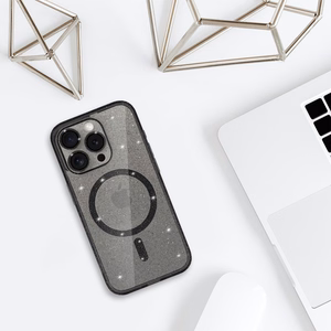 Glitter MagSafe juodas skaidrus dėklas telefonui iPhone 11