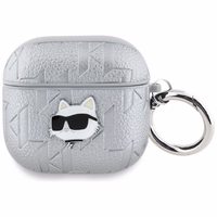 Dėklas ausinėms AirPods 4 Karl Lagerfeld Monogram Choupette Head – sidabrinis