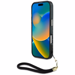 Guess HC IML leopardas trikampio virvelės dirželis MagSafe dėklas iPhone 16 Pro - juodas