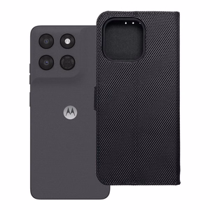 Atverčiamas 4Card RFID dėklas Motorola G37 su apsauga nuo vagysčių, iš technologinio audinio, juodas