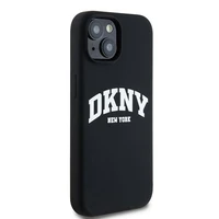 DKNY Liquid Silicone White Printed Logo MagSafe Dėklas telefonui iPhone 14/15/13 - juodas (m)