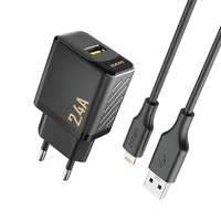Dudao A23LEU 2.4A GaN EU USB-A Wall Įkroviklis with USB-A to Lightning Laidas - Juodas
