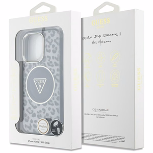 Guess HC IML leopardas trikampio virvelės dirželis MagSafe dėklas iPhone 16 Pro - juodas
