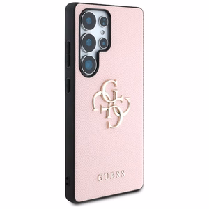 Guess Grained Big 4G Logo Small Classic Logo чехол Samsung Galaxy S25 Ultra розовый