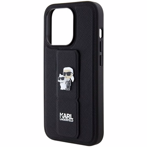 Karl Lagerfeld Gripstand Saffiano Karl&Choupette Pins dėklas telefonui iPhone 14 Pro - juodas
