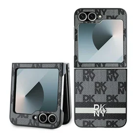 DKNY Checkered Pattern Printed Stripes Dėklas telefonui Samsung Galaxy Z Flip 6 - juodas