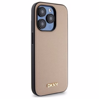 DKNY Grained Metal Logo MagSafe dėklas telefonui iPhone 15 Pro Max - smėlinis