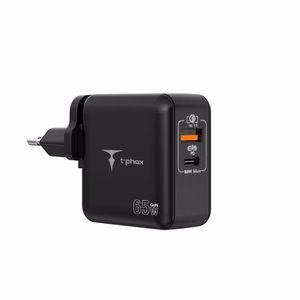 SIENINIS ĮKROVIKLIS T-PHOX MEGA T-PP09 GAN PD 65W USB/USB-C JUODAS