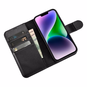 Чехол iCarer Wallet 2in1 для iPhone 14 Plus Anti-RFID кожаный с откидной крышкой чёрный