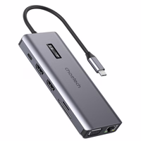 Choetech daugiafunkcis HUB su ekranu 12in1 USB-C į USB-C / USB-A / HDMI / VGA / AUX / SD / TF pilkas (HUB-M26)