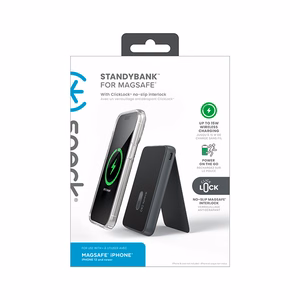 Speck StandyBank + ClickLock 5 000 mAh magnetinė išorinė baterija su atrama, iki 15 W belaidis įkrovimas, suderinama su MagSafe, juoda