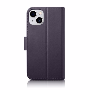 iCarer Piniginės dėklas 2in1 viršelis iPhone 14 Plus Anti-RFID odinis atverčiamas dėklas tamsiai violetinis (WMI14220727-DP)