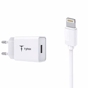 SIENINIS ĮKROVIKLIS T-PHOX MINI-EU LIGHTNING BALTAS 1.2M 2.4A