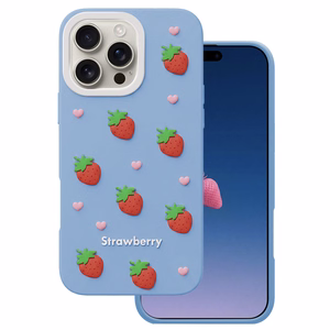 Braškių dėklas, skirtas iPhone 16 Pro Max 6,9", mėlynas
