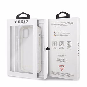 Guess GUHCN65PCGLSI iPhone 11 Pro Max sidabriškas kietasis dėklas Glitter
