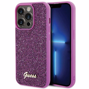 Guess Disko Metalinis Užrašas dėklas telefonui iPhone 15 Pro - rožinis