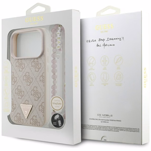 Guess 4G Dirželis Triangle Logo MagSafe Dėklas for iPhone 17 Pro - rožinis