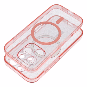 CLEAR MAG COVER magnetinis dėklas telefonui, suderinamas su MagSafe, skirtas SAMSUNG S25, rožinis su blizgučiais