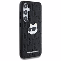 Dėklas Karl Lagerfeld Odinis Monogram Pin Logo Choupette Head Samsung Galaxy S25 juodas
