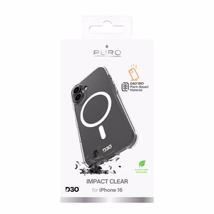 Puro Impact Clear D3O Magnetinis Silikoninis dėklas telefonui iPhone 16 - Skaidrus