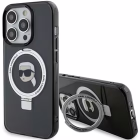 Karl Lagerfeld KLHMP15XHMRSKHK iPhone 15 Pro Max 6.7" juodas kietas dėklas su stovu Karl Head MagSafe