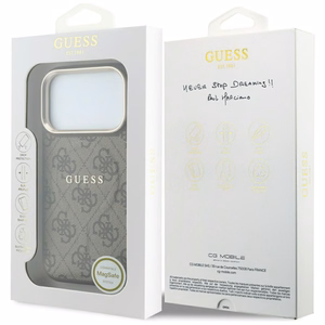 Guess Embossed 4G Classic MagSafe dėklas, skirtas iPhone 17 Pro Max / 18 Pro Max, rudas