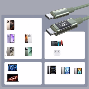 Choetech XCC-1068 PD 60W USB-C - USB-C laidas su ekranėliu 1.2 m - žalias