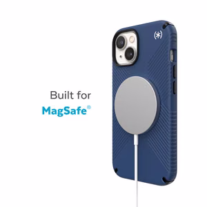 Speck Presidio2 Grip MagSafe case for iPhone 14 Plus, with non-slip grip, Coastal Blue / Black / White