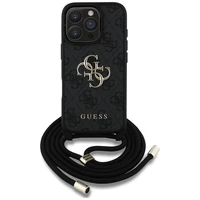 Guess 4G Big Logo Cord Stap dėklas telefonui iPhone 16 Pro Max - juodas