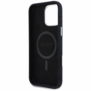 Guess Džinsinis trikampio logotipas MagSafe dėklas iPhone 16 Pro - juodas